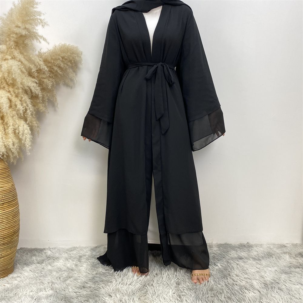 A new solid-color Arab robe from the Middle East for Muslims, a fashionable Muslim cardigan chiffon robe dress from Dubai