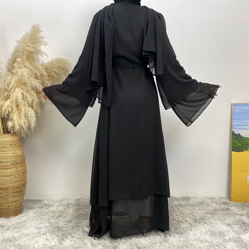 A new solid-color Arab robe from the Middle East for Muslims, a fashionable Muslim cardigan chiffon robe dress from Dubai