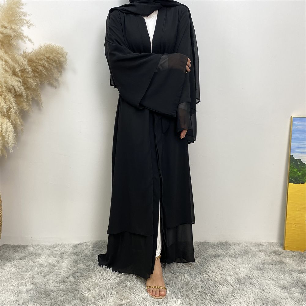 A new solid-color Arab robe from the Middle East for Muslims, a fashionable Muslim cardigan chiffon robe dress from Dubai