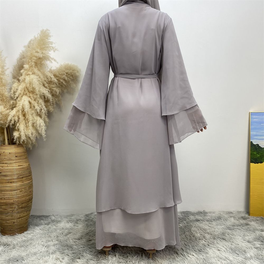 A new solid-color Arab robe from the Middle East for Muslims, a fashionable Muslim cardigan chiffon robe dress from Dubai