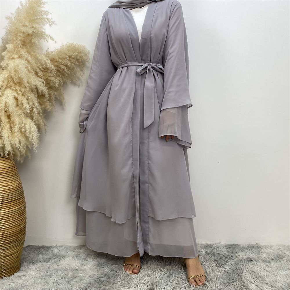 A new solid-color Arab robe from the Middle East for Muslims, a fashionable Muslim cardigan chiffon robe dress from Dubai