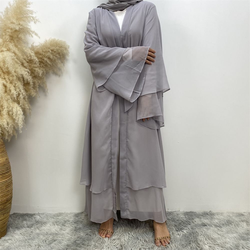 A new solid-color Arab robe from the Middle East for Muslims, a fashionable Muslim cardigan chiffon robe dress from Dubai