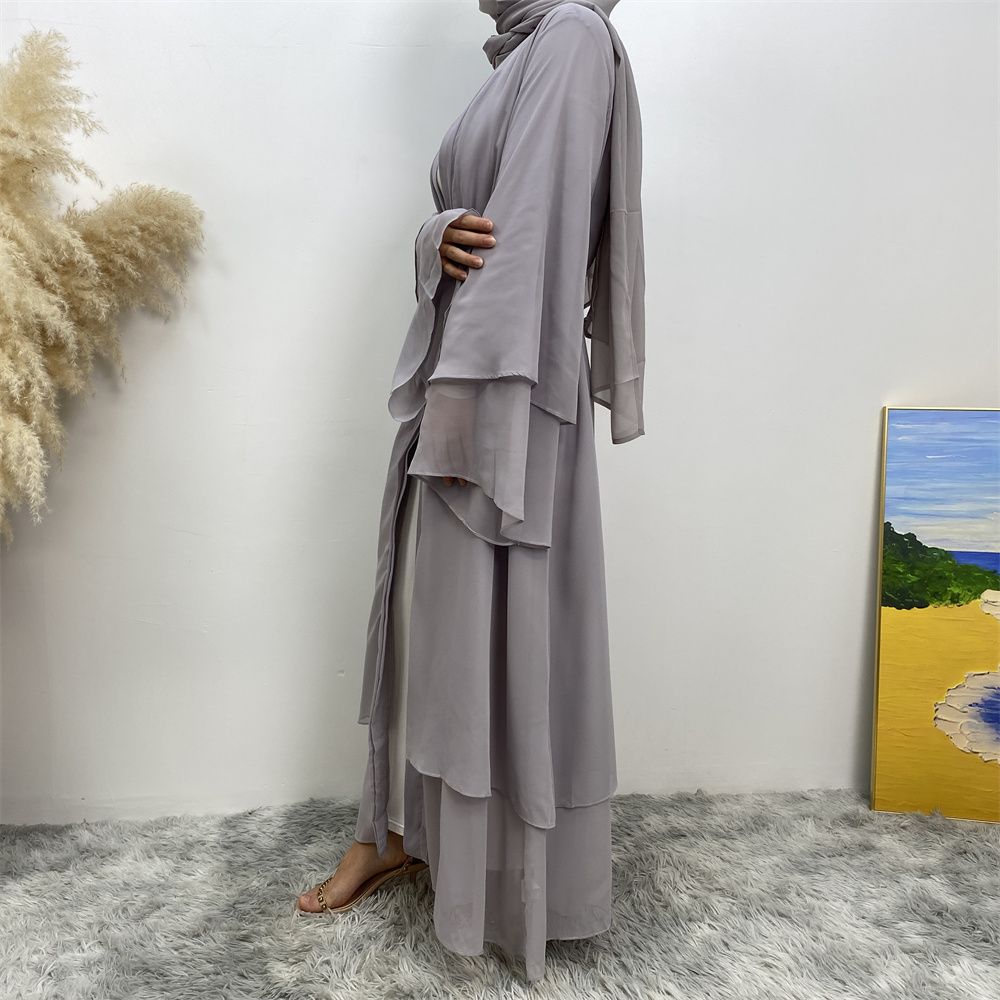 A new solid-color Arab robe from the Middle East for Muslims, a fashionable Muslim cardigan chiffon robe dress from Dubai