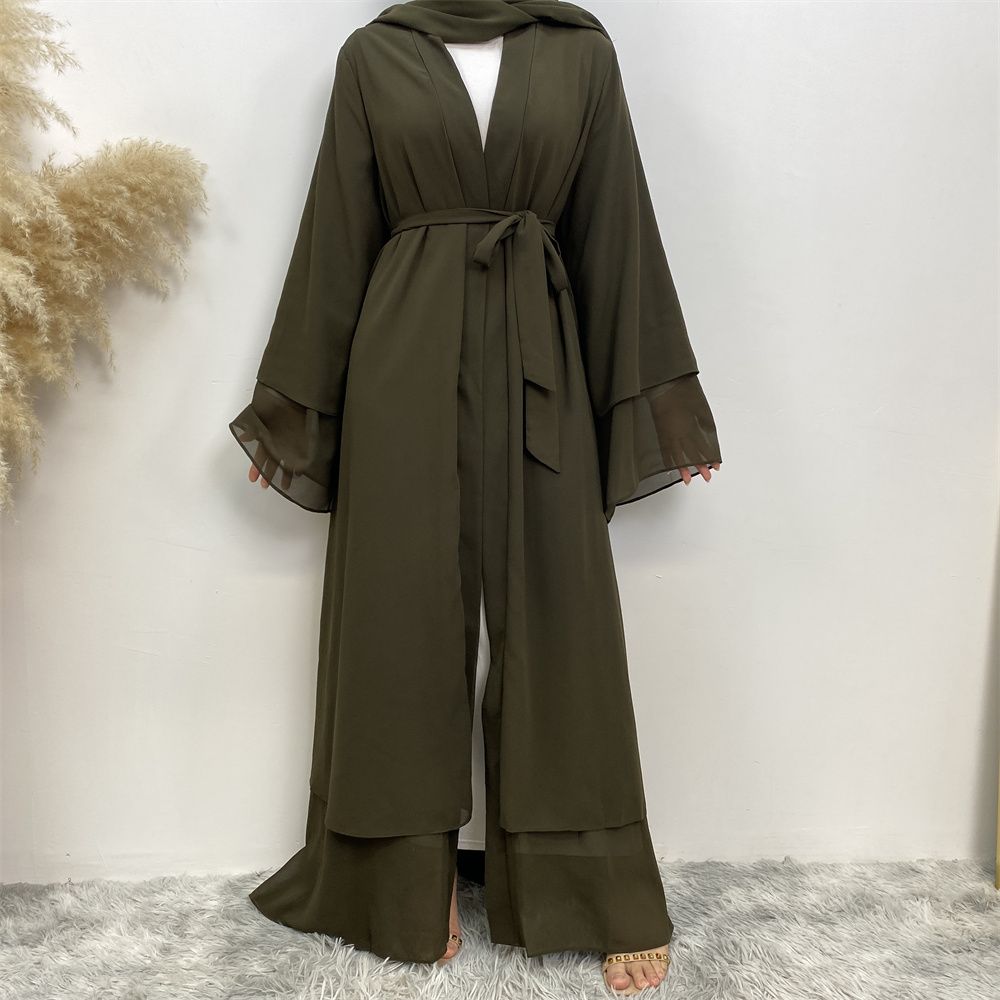 A new solid-color Arab robe from the Middle East for Muslims, a fashionable Muslim cardigan chiffon robe dress from Dubai