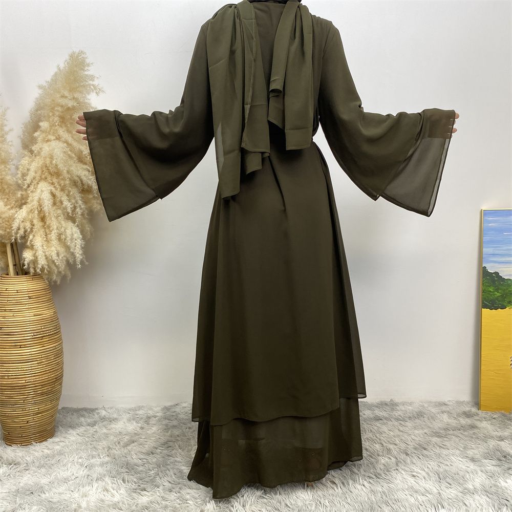 A new solid-color Arab robe from the Middle East for Muslims, a fashionable Muslim cardigan chiffon robe dress from Dubai
