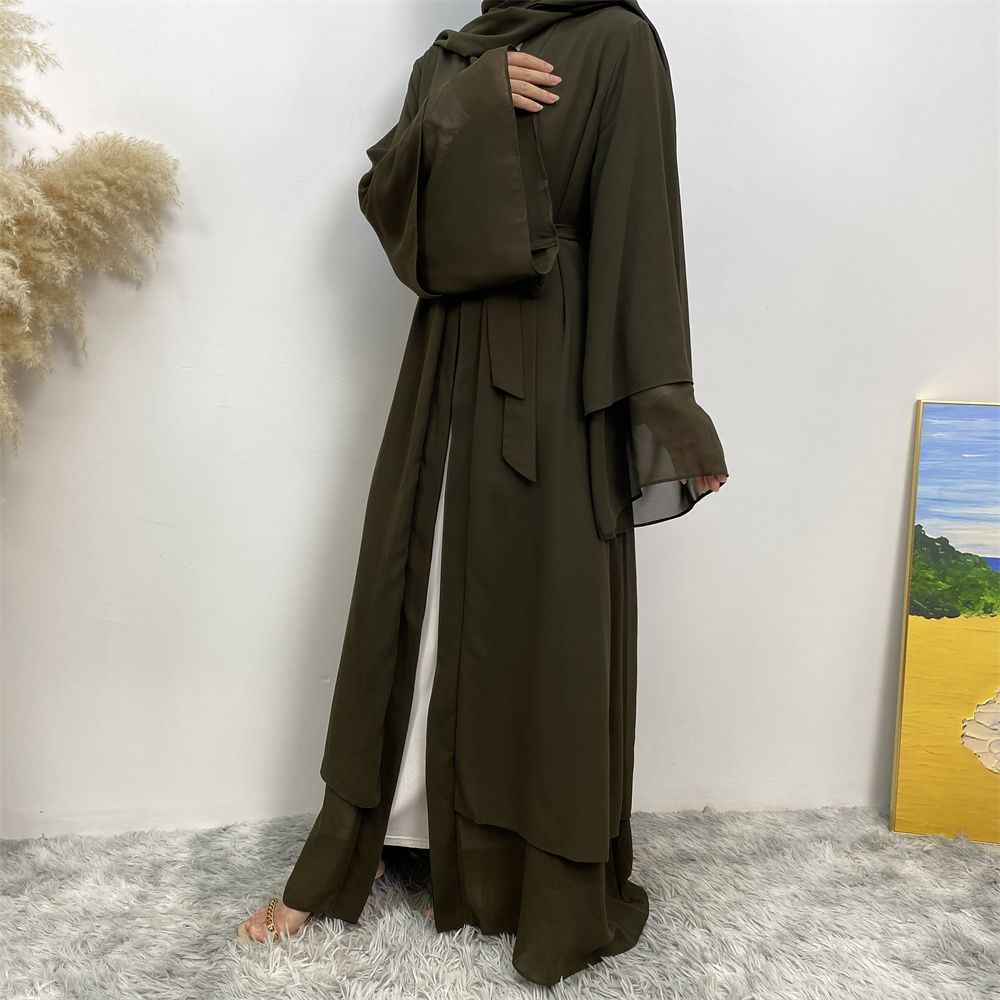A new solid-color Arab robe from the Middle East for Muslims, a fashionable Muslim cardigan chiffon robe dress from Dubai