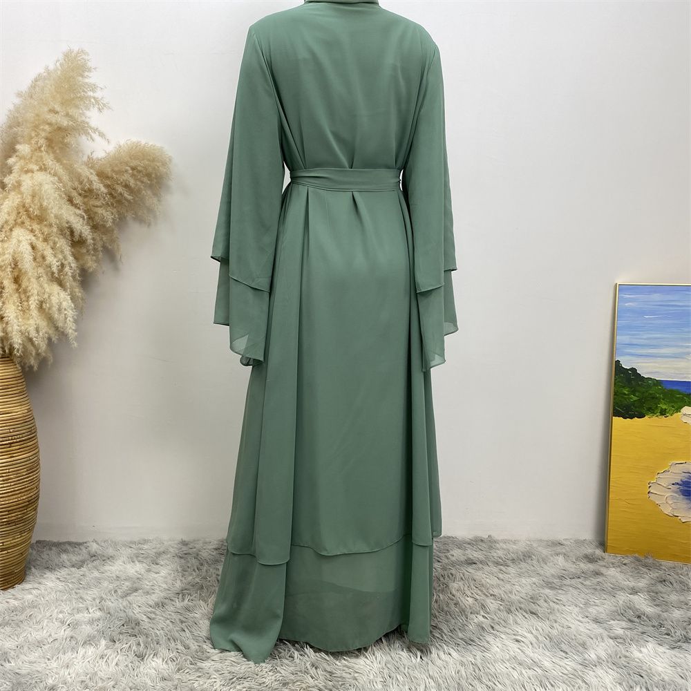 A new solid-color Arab robe from the Middle East for Muslims, a fashionable Muslim cardigan chiffon robe dress from Dubai