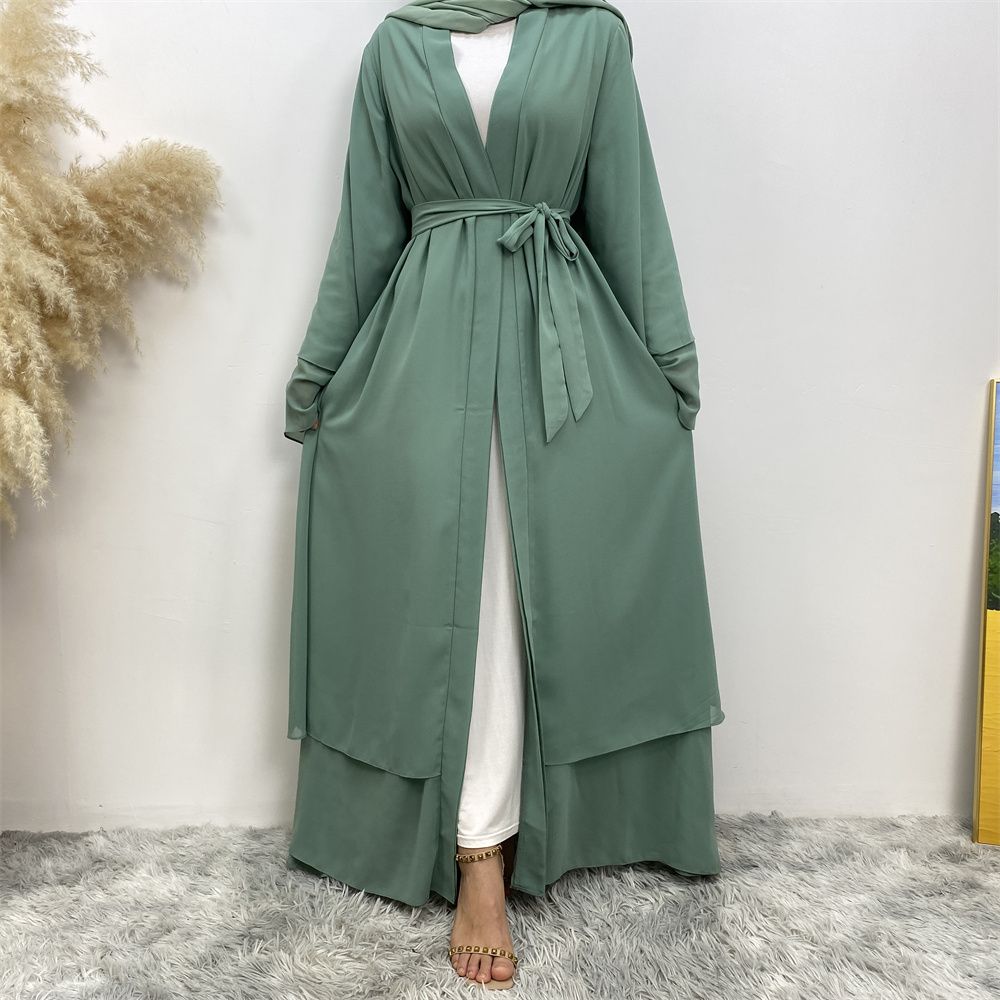 A new solid-color Arab robe from the Middle East for Muslims, a fashionable Muslim cardigan chiffon robe dress from Dubai