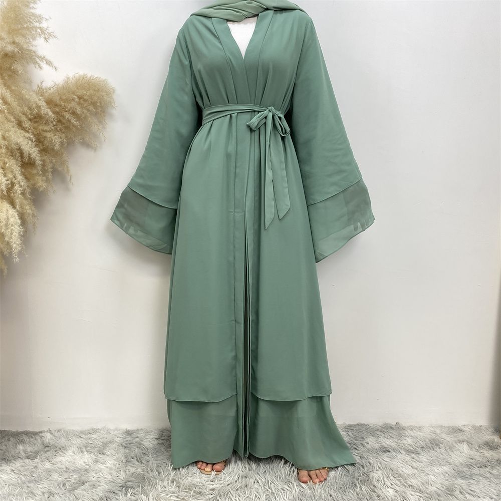 A new solid-color Arab robe from the Middle East for Muslims, a fashionable Muslim cardigan chiffon robe dress from Dubai