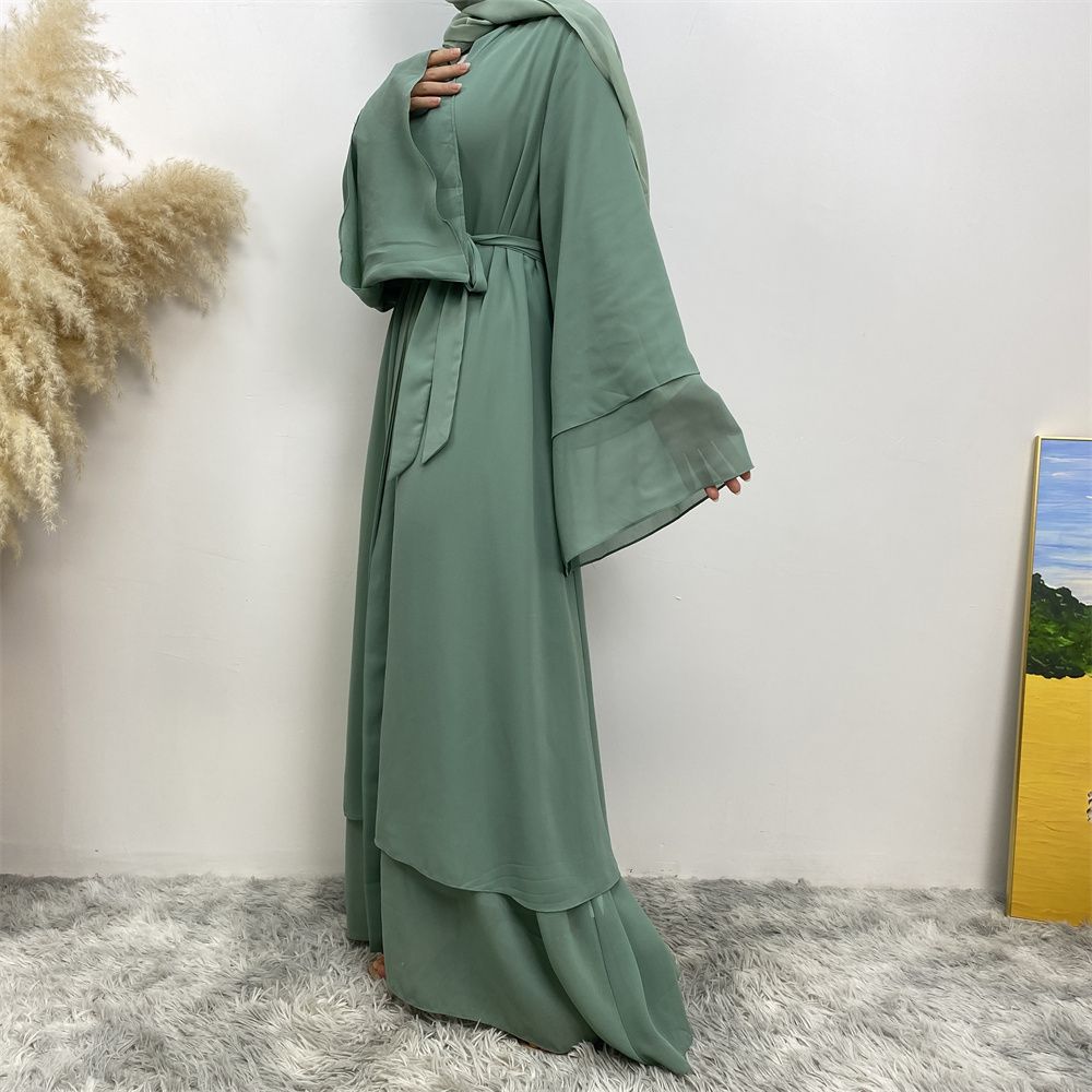 A new solid-color Arab robe from the Middle East for Muslims, a fashionable Muslim cardigan chiffon robe dress from Dubai