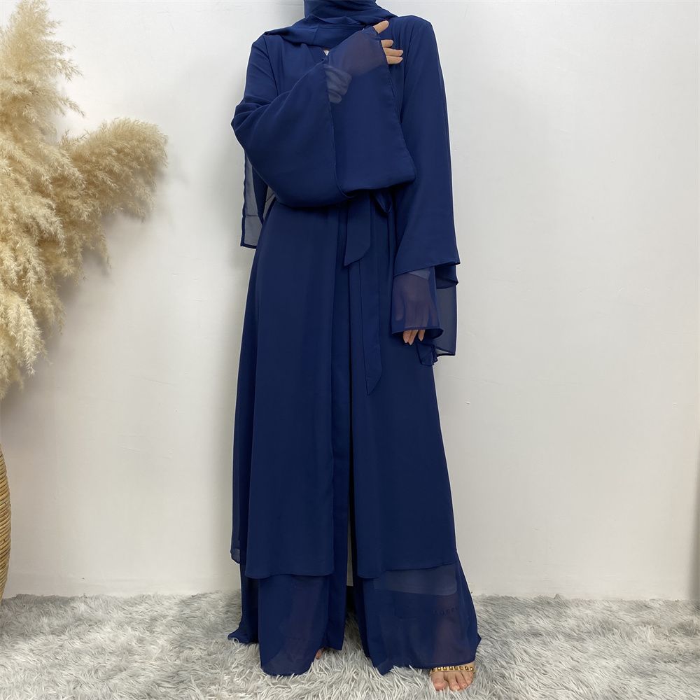 A new solid-color Arab robe from the Middle East for Muslims, a fashionable Muslim cardigan chiffon robe dress from Dubai