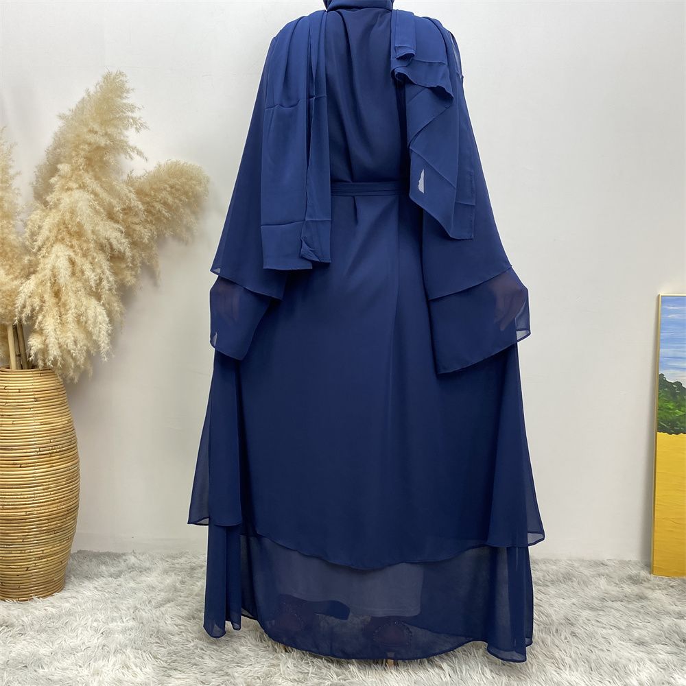 A new solid-color Arab robe from the Middle East for Muslims, a fashionable Muslim cardigan chiffon robe dress from Dubai