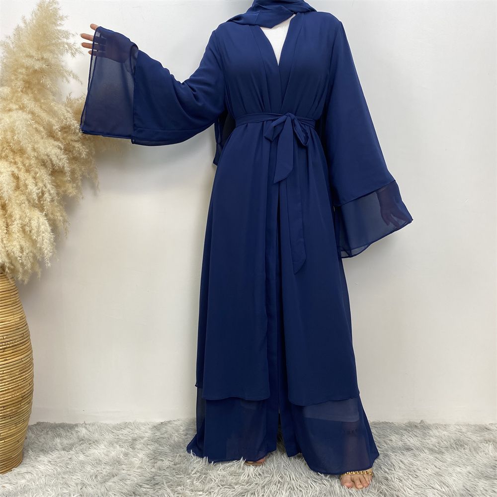 A new solid-color Arab robe from the Middle East for Muslims, a fashionable Muslim cardigan chiffon robe dress from Dubai