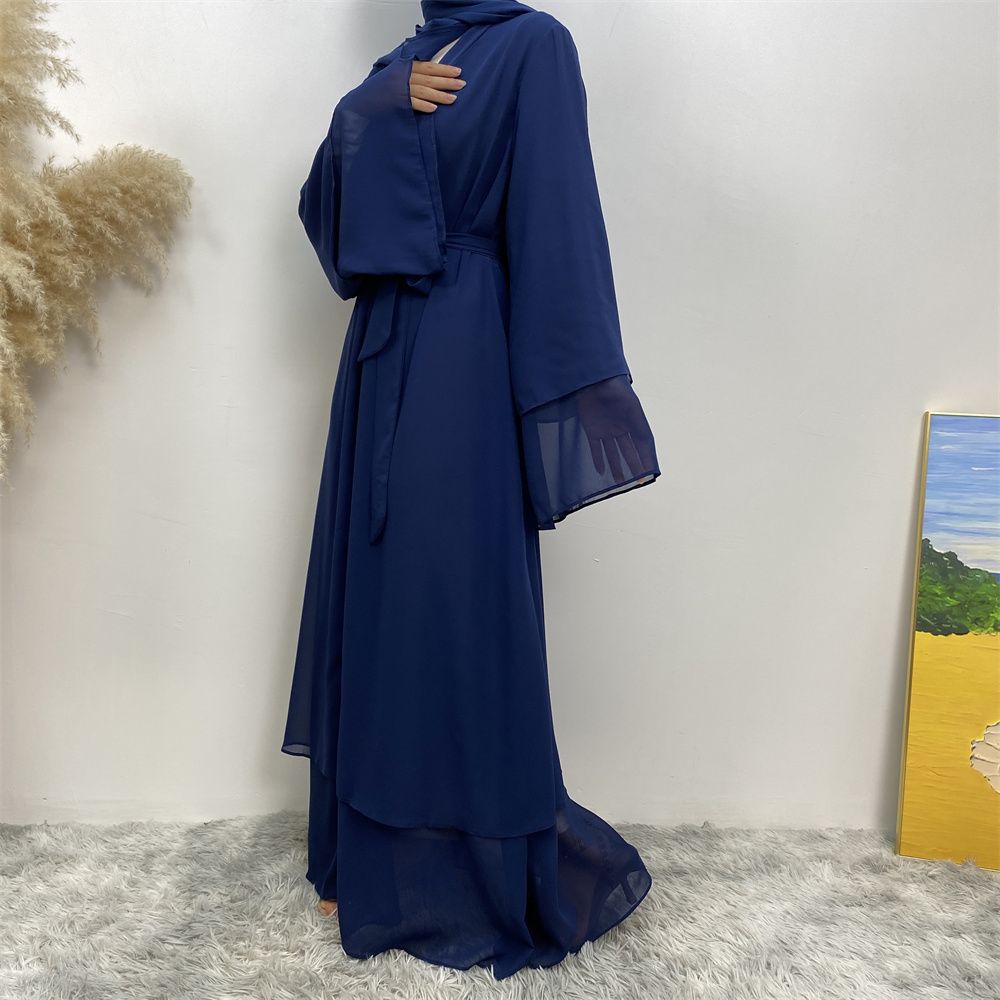 A new solid-color Arab robe from the Middle East for Muslims, a fashionable Muslim cardigan chiffon robe dress from Dubai
