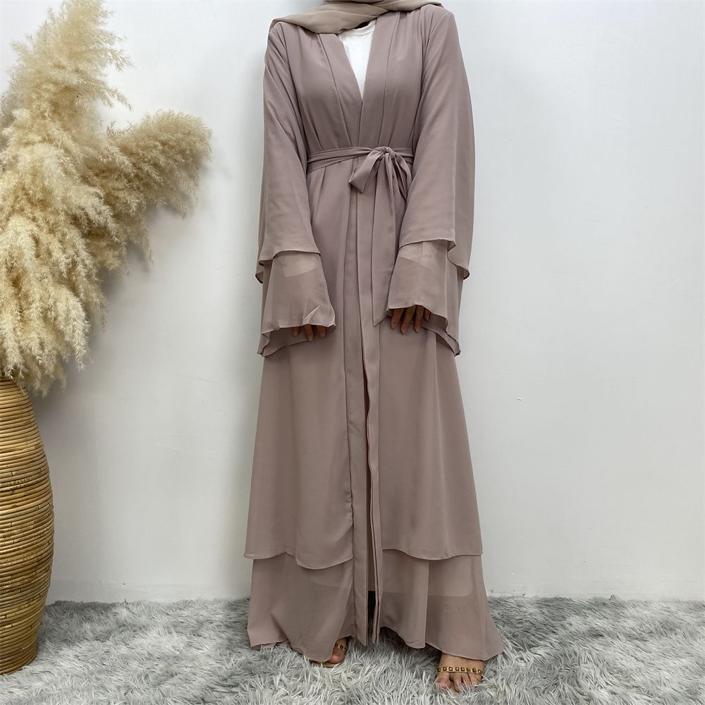 A new solid-color Arab robe from the Middle East for Muslims, a fashionable Muslim cardigan chiffon robe dress from Dubai