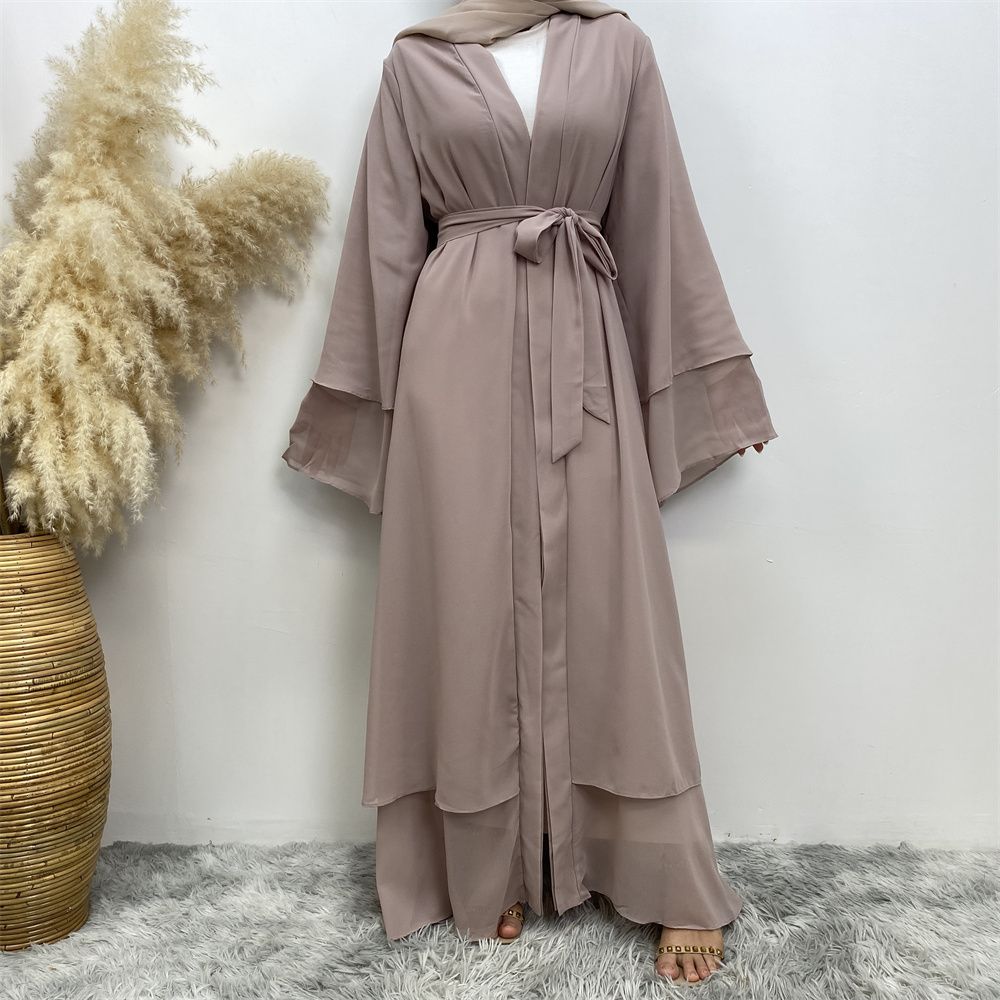 A new solid-color Arab robe from the Middle East for Muslims, a fashionable Muslim cardigan chiffon robe dress from Dubai