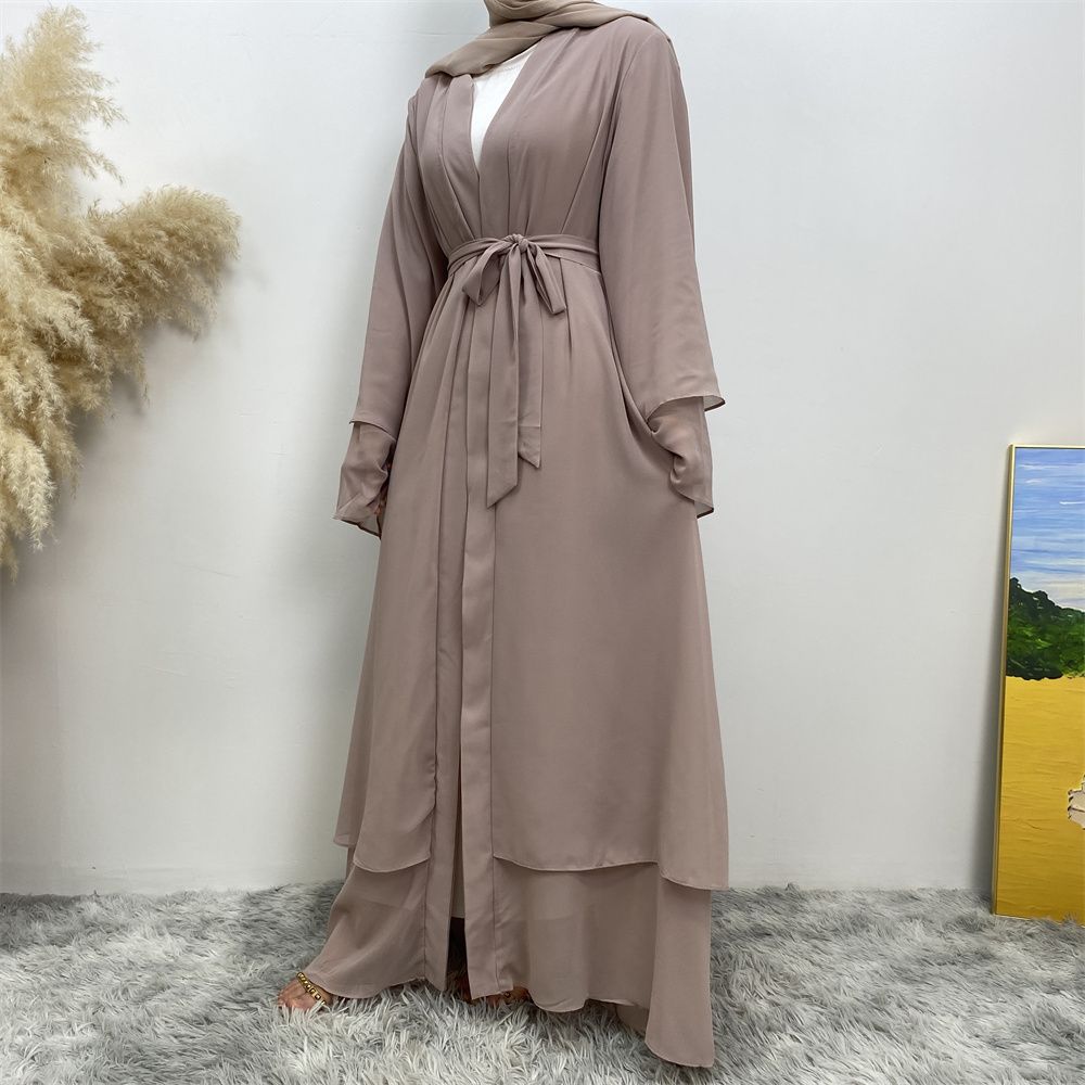 A new solid-color Arab robe from the Middle East for Muslims, a fashionable Muslim cardigan chiffon robe dress from Dubai