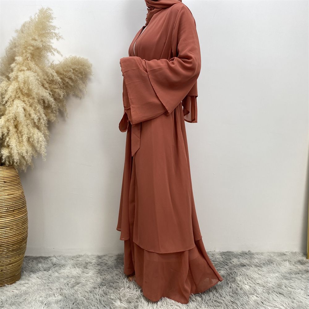 A new solid-color Arab robe from the Middle East for Muslims, a fashionable Muslim cardigan chiffon robe dress from Dubai