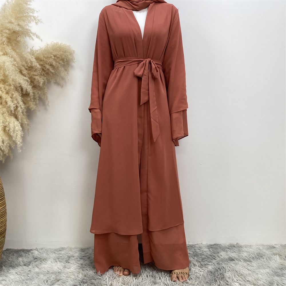 A new solid-color Arab robe from the Middle East for Muslims, a fashionable Muslim cardigan chiffon robe dress from Dubai
