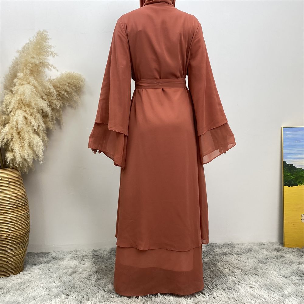 A new solid-color Arab robe from the Middle East for Muslims, a fashionable Muslim cardigan chiffon robe dress from Dubai