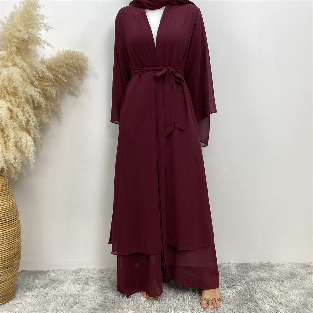 A new solid-color Arab robe from the Middle East for Muslims, a fashionable Muslim cardigan chiffon robe dress from Dubai