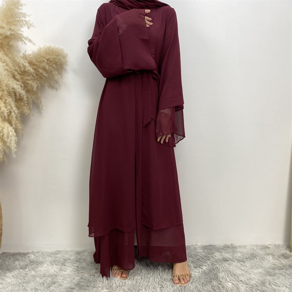 A new solid-color Arab robe from the Middle East for Muslims, a fashionable Muslim cardigan chiffon robe dress from Dubai