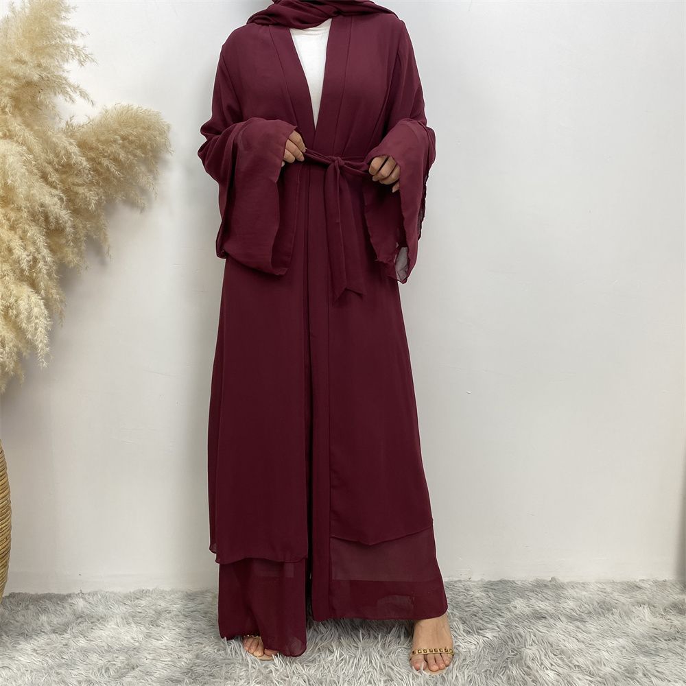 A new solid-color Arab robe from the Middle East for Muslims, a fashionable Muslim cardigan chiffon robe dress from Dubai