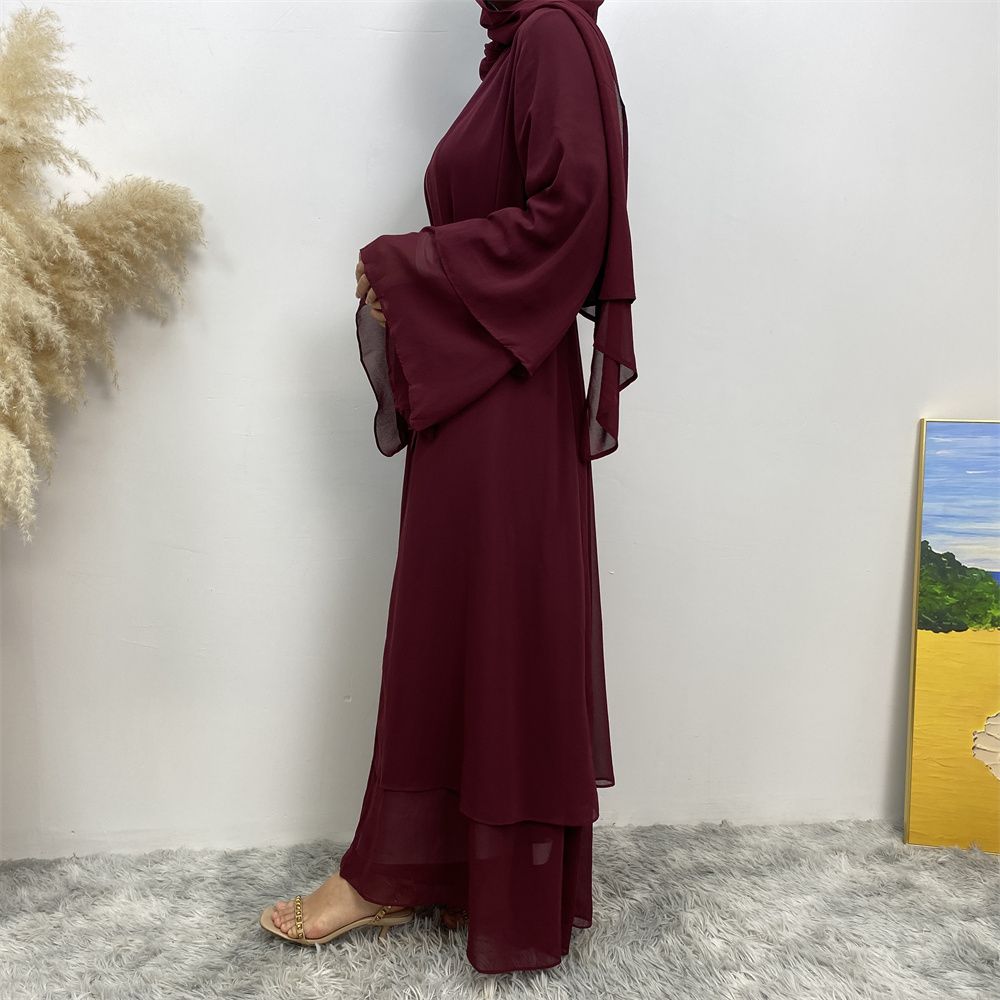 A new solid-color Arab robe from the Middle East for Muslims, a fashionable Muslim cardigan chiffon robe dress from Dubai