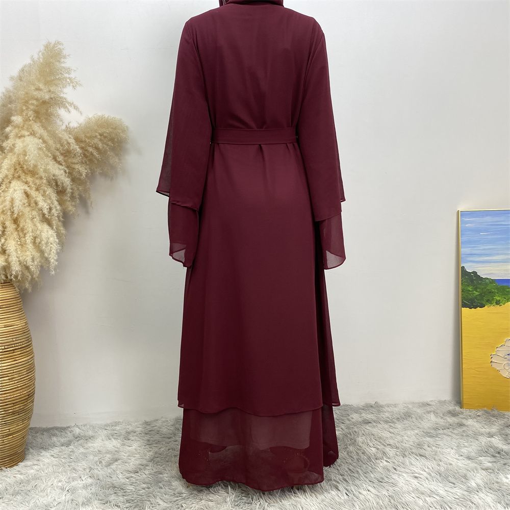 A new solid-color Arab robe from the Middle East for Muslims, a fashionable Muslim cardigan chiffon robe dress from Dubai