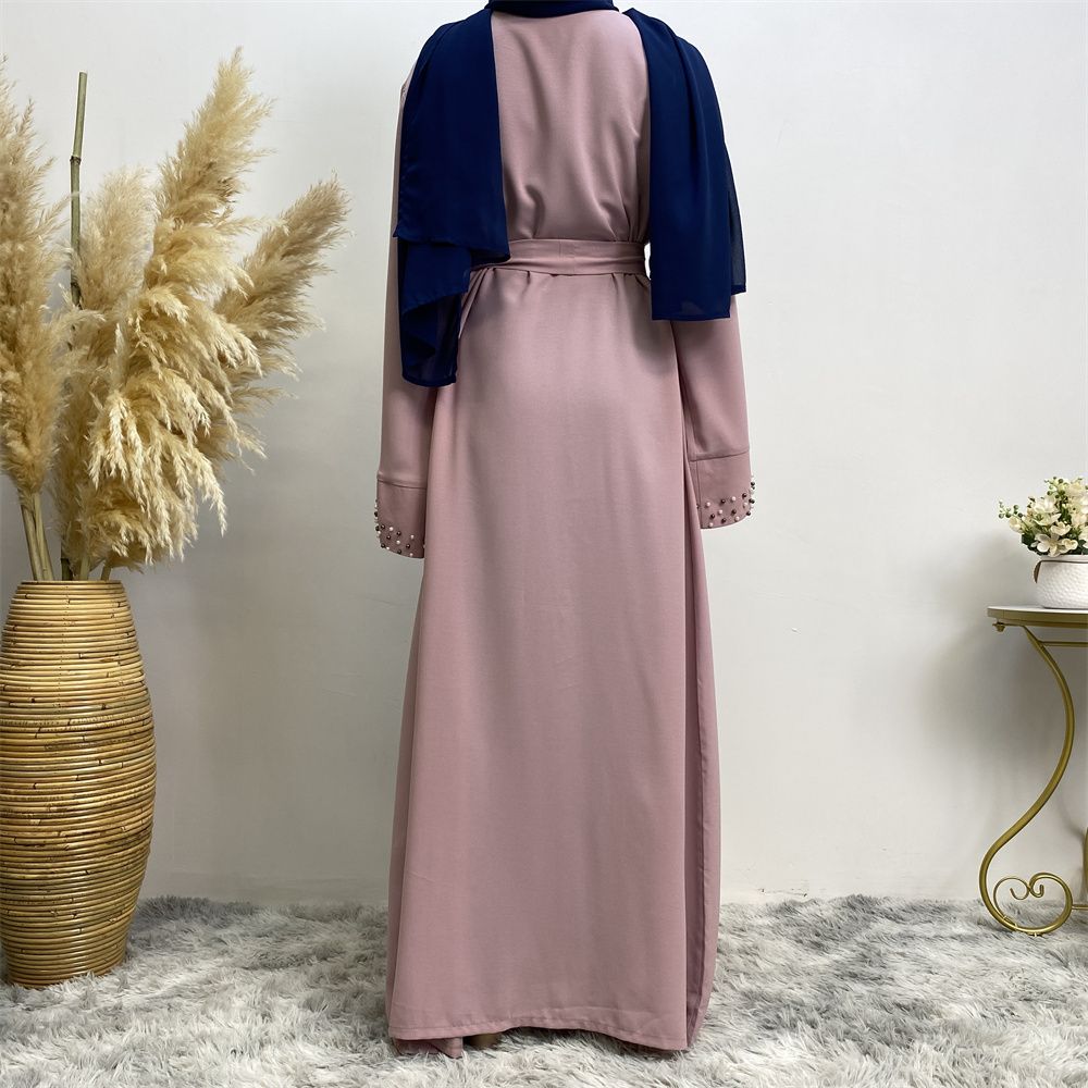 Dubai, Arab, Turkish, Middle Eastern fashion, elegant, solid color beaded, Muslim, lace-up cardigan dress, robe
