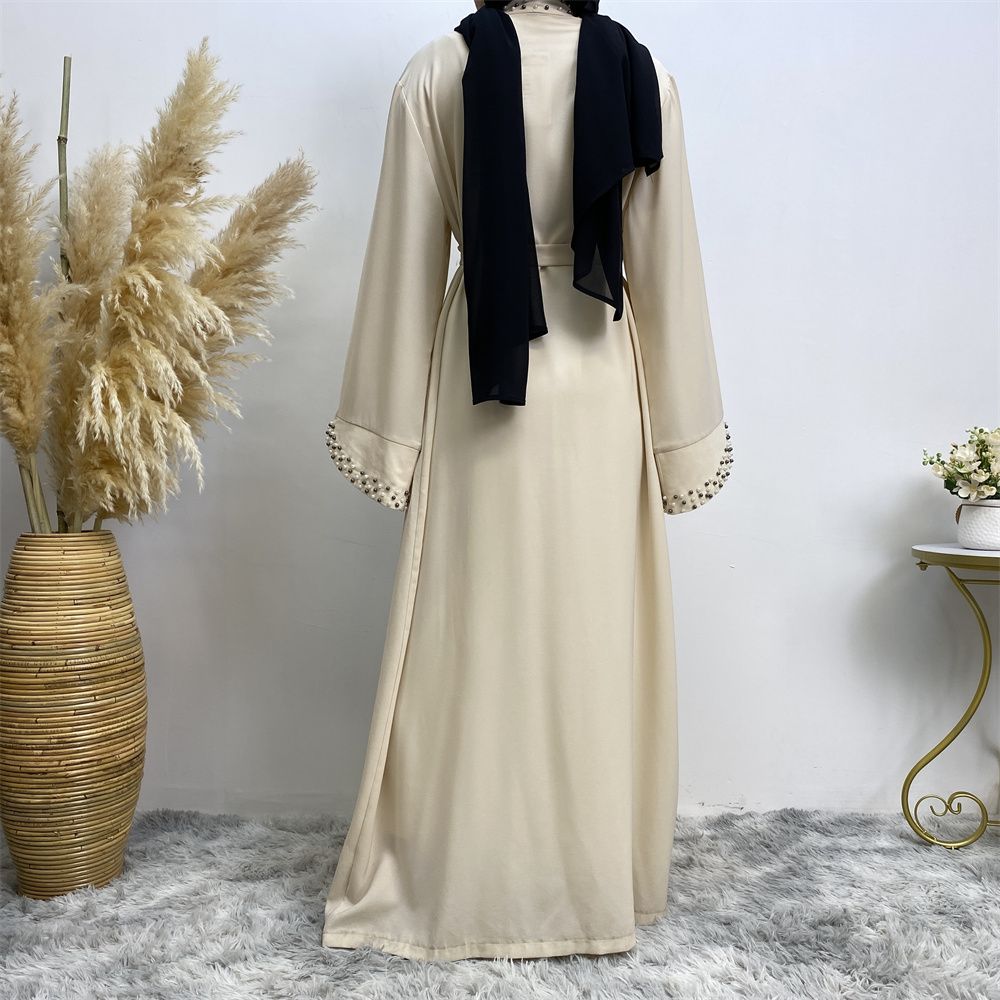 Dubai, Arab, Turkish, Middle Eastern fashion, elegant, solid color beaded, Muslim, lace-up cardigan dress, robe