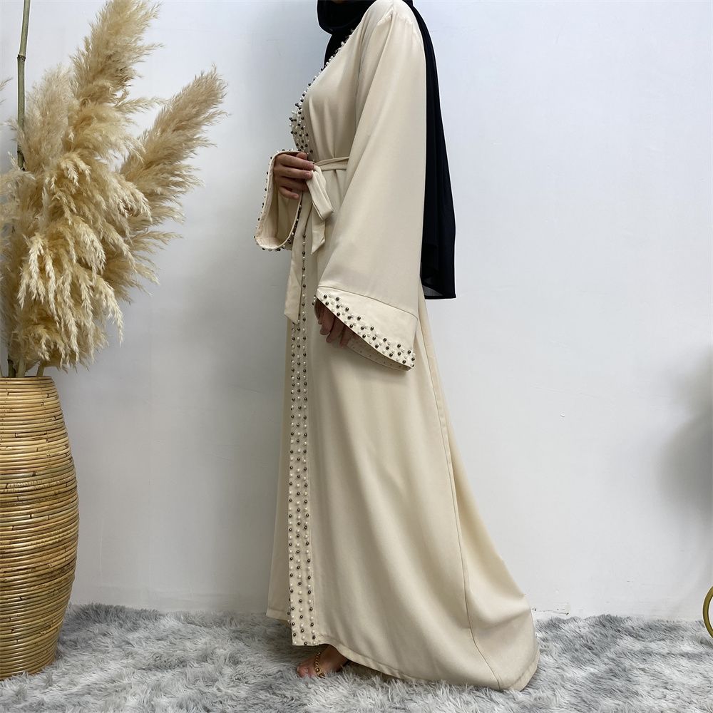 Dubai, Arab, Turkish, Middle Eastern fashion, elegant, solid color beaded, Muslim, lace-up cardigan dress, robe