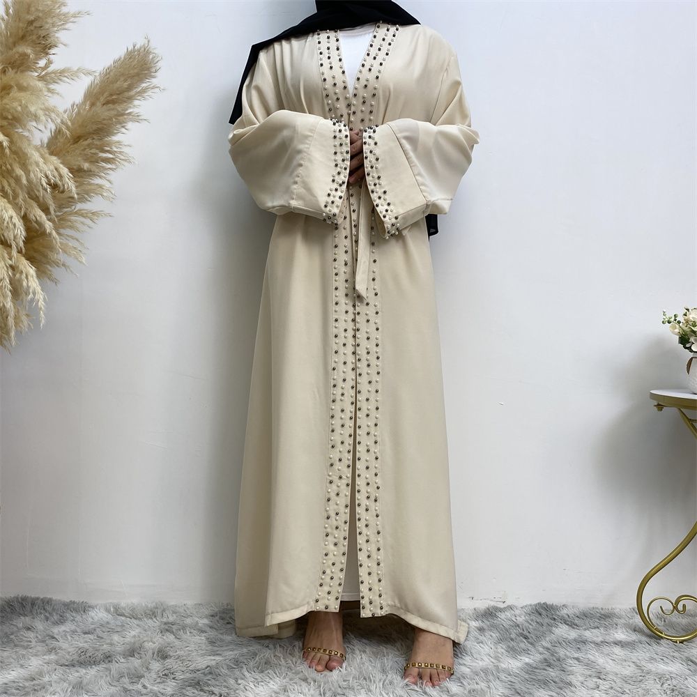 Dubai, Arab, Turkish, Middle Eastern fashion, elegant, solid color beaded, Muslim, lace-up cardigan dress, robe