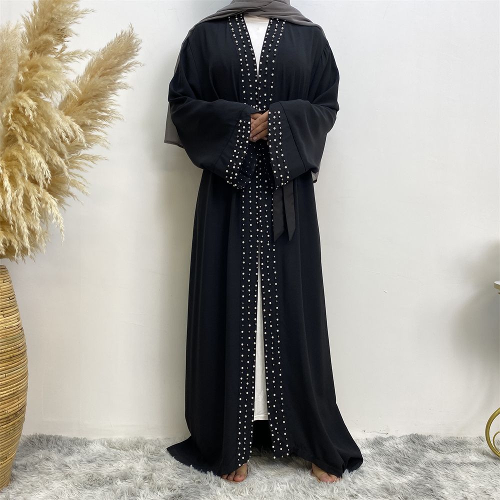 Dubai, Arab, Turkish, Middle Eastern fashion, elegant, solid color beaded, Muslim, lace-up cardigan dress, robe