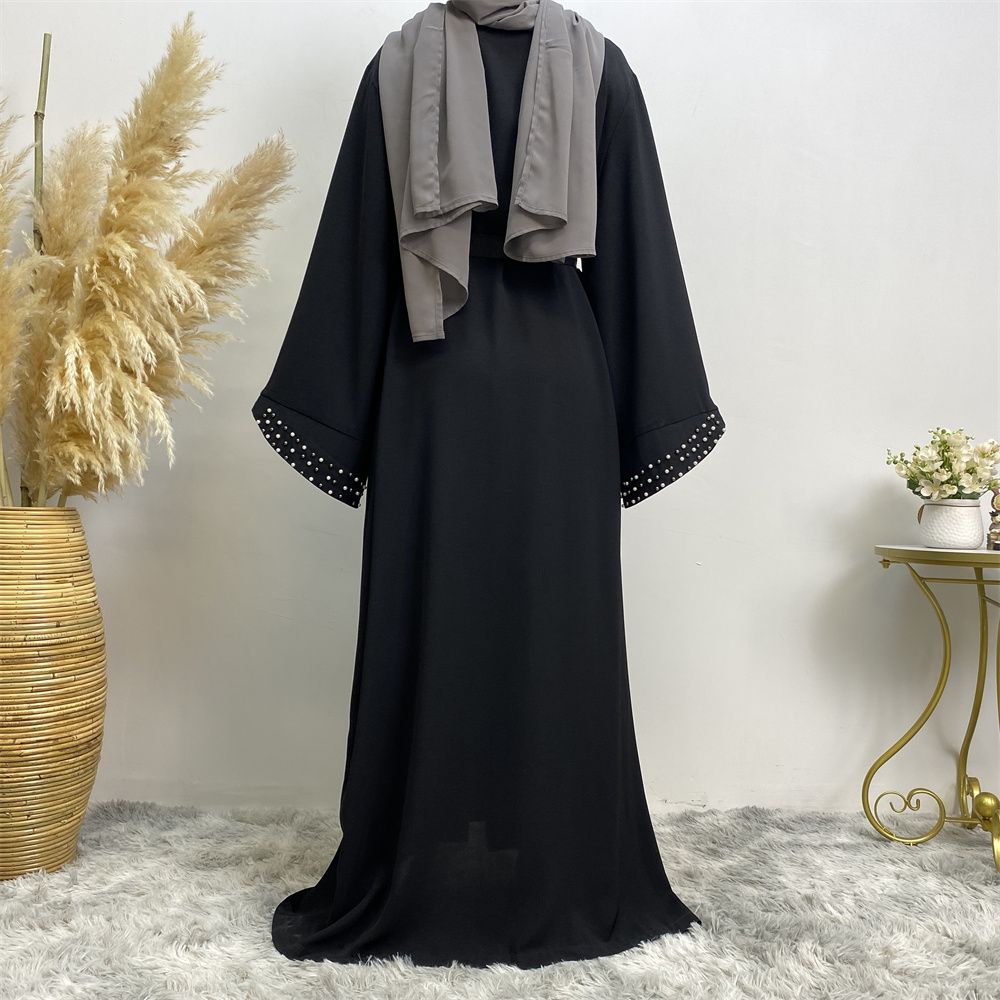 Dubai, Arab, Turkish, Middle Eastern fashion, elegant, solid color beaded, Muslim, lace-up cardigan dress, robe