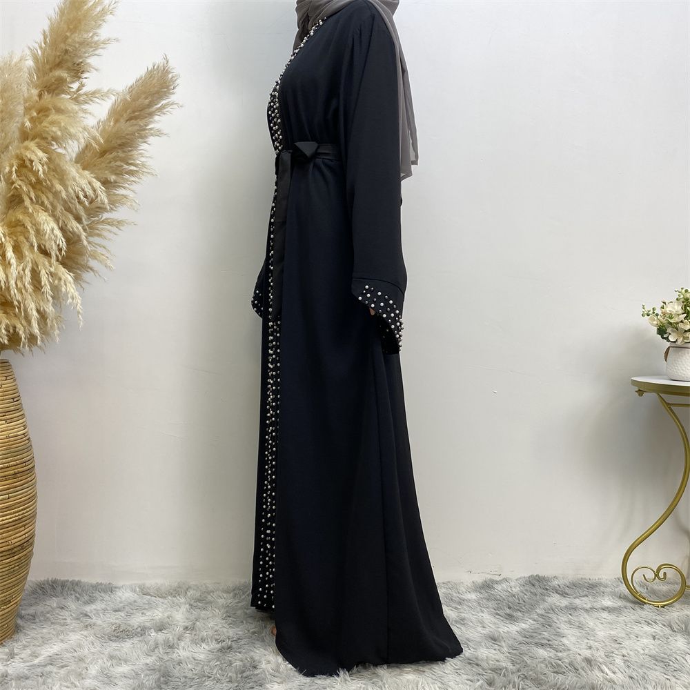 Dubai, Arab, Turkish, Middle Eastern fashion, elegant, solid color beaded, Muslim, lace-up cardigan dress, robe