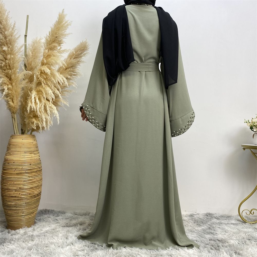 Dubai, Arab, Turkish, Middle Eastern fashion, elegant, solid color beaded, Muslim, lace-up cardigan dress, robe
