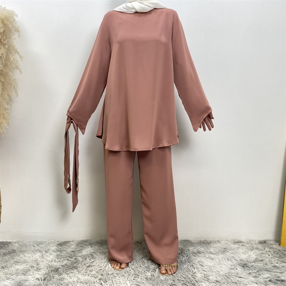 Middle Eastern fashion women's wear, simple wide-leg pants, Muslim lace-up suit, Islamic elegance suit