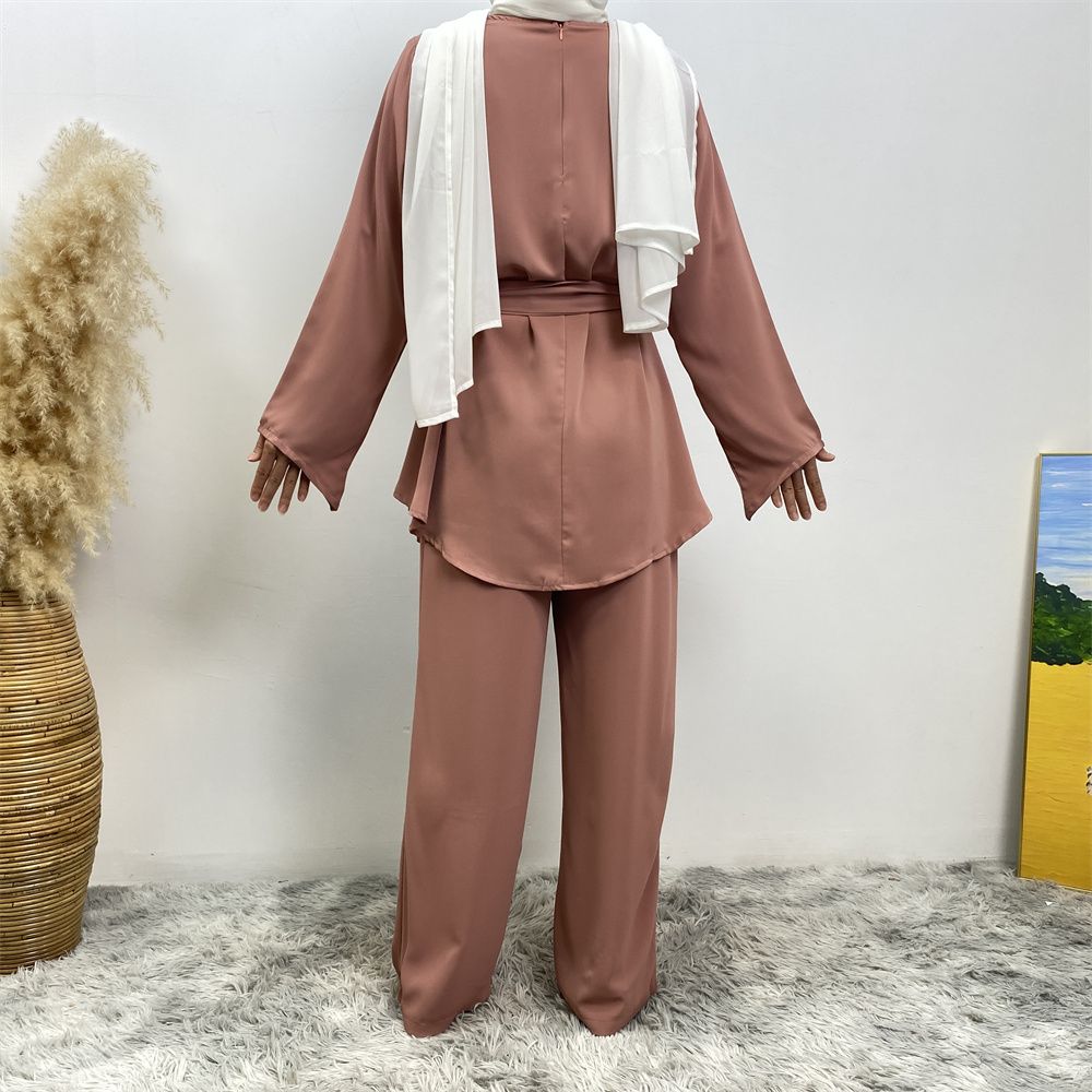 Middle Eastern fashion women's wear, simple wide-leg pants, Muslim lace-up suit, Islamic elegance suit