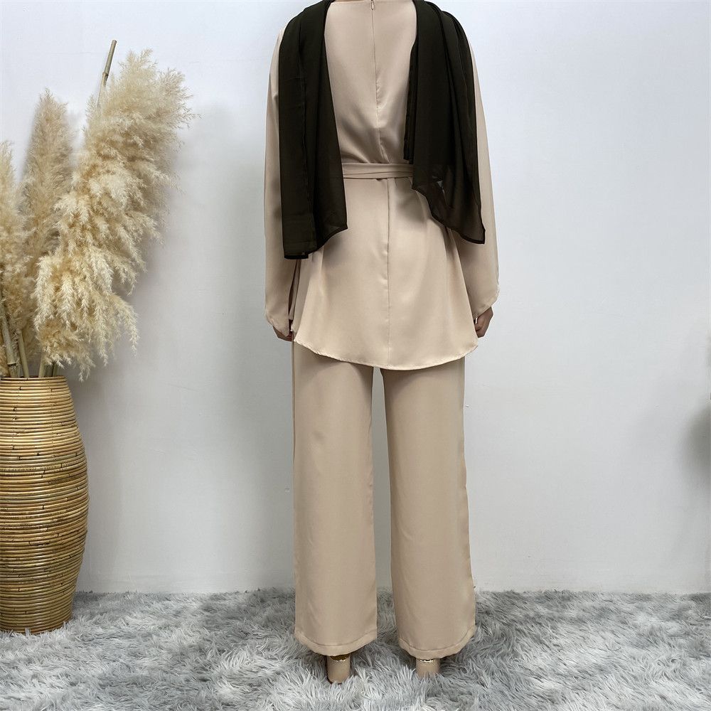 Middle Eastern fashion women's wear, simple wide-leg pants, Muslim lace-up suit, Islamic elegance suit