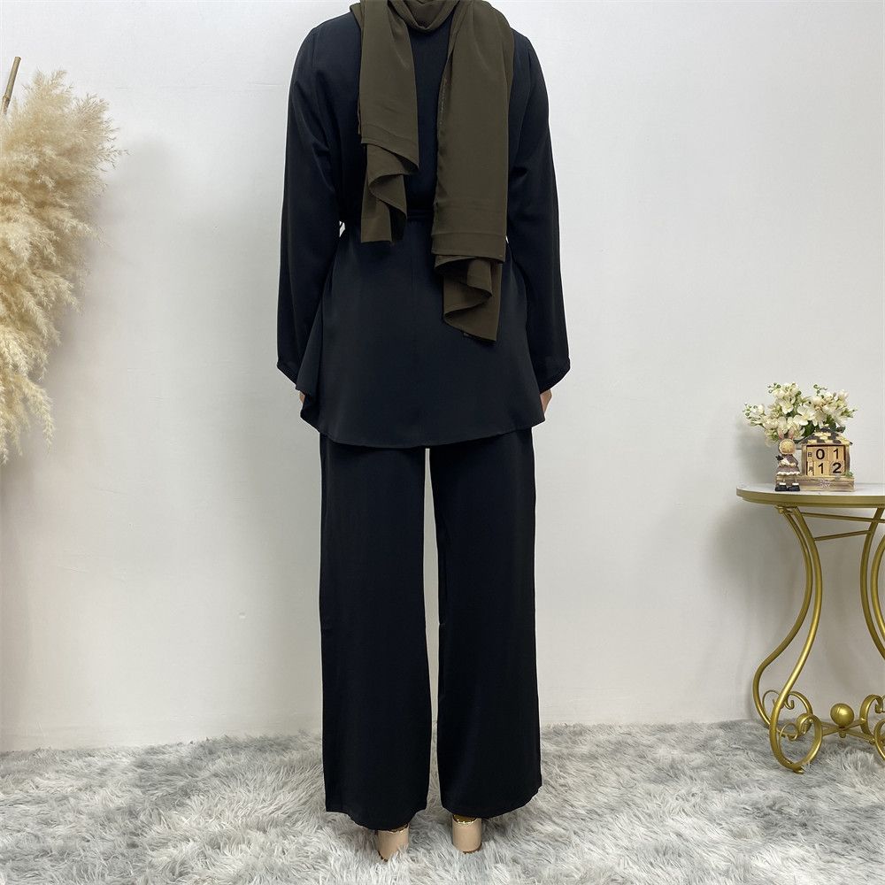 Middle Eastern fashion women's wear, simple wide-leg pants, Muslim lace-up suit, Islamic elegance suit