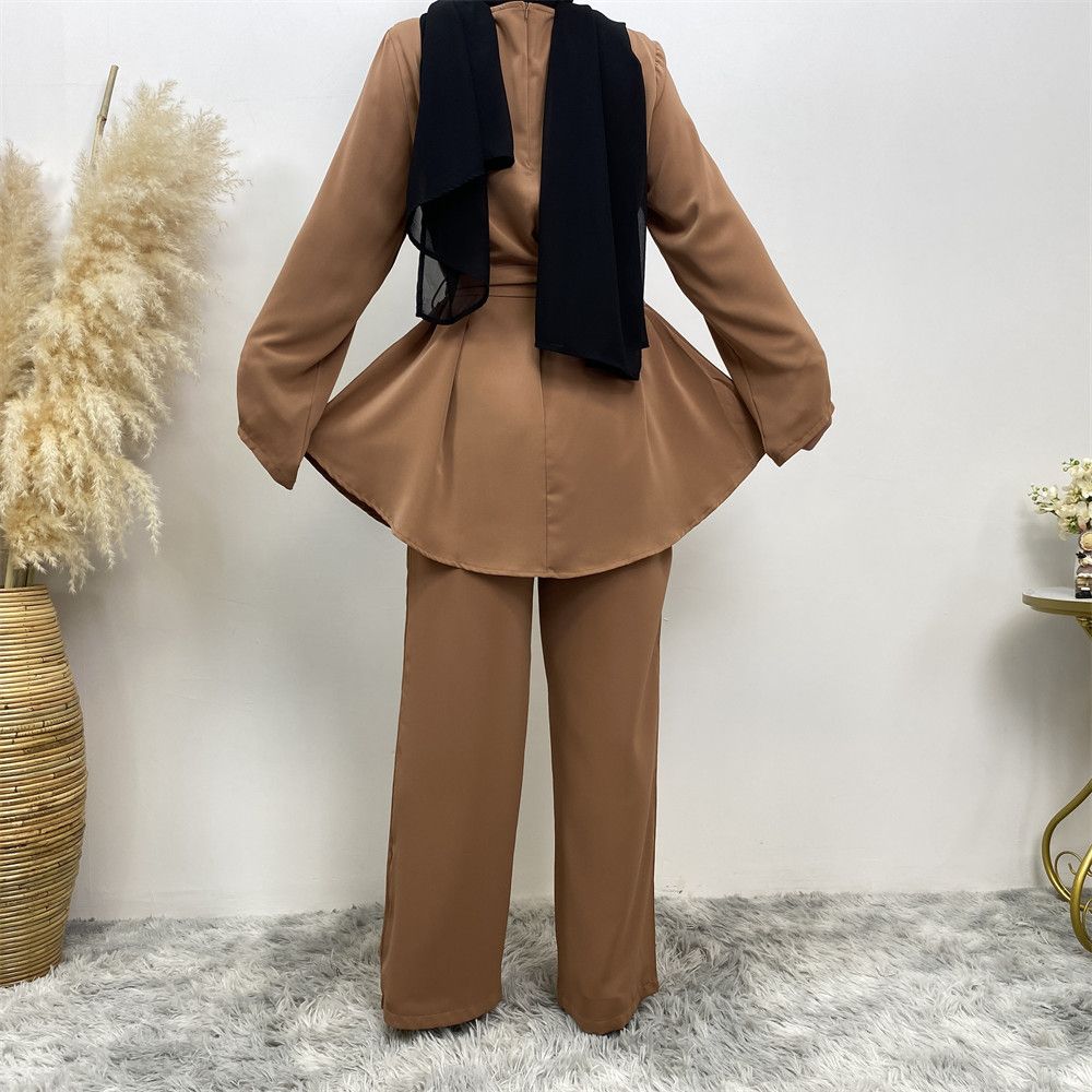 Middle Eastern fashion women's wear, simple wide-leg pants, Muslim lace-up suit, Islamic elegance suit