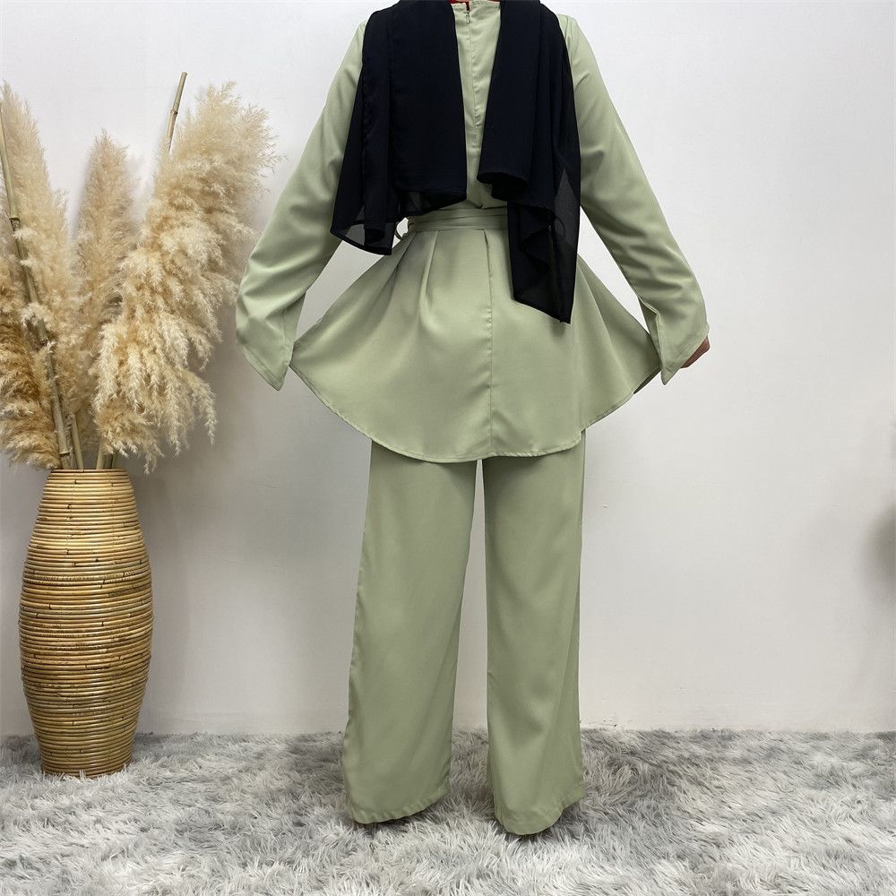 Middle Eastern fashion women's wear, simple wide-leg pants, Muslim lace-up suit, Islamic elegance suit