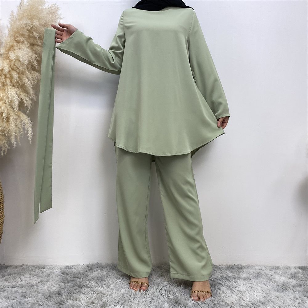 Middle Eastern fashion women's wear, simple wide-leg pants, Muslim lace-up suit, Islamic elegance suit