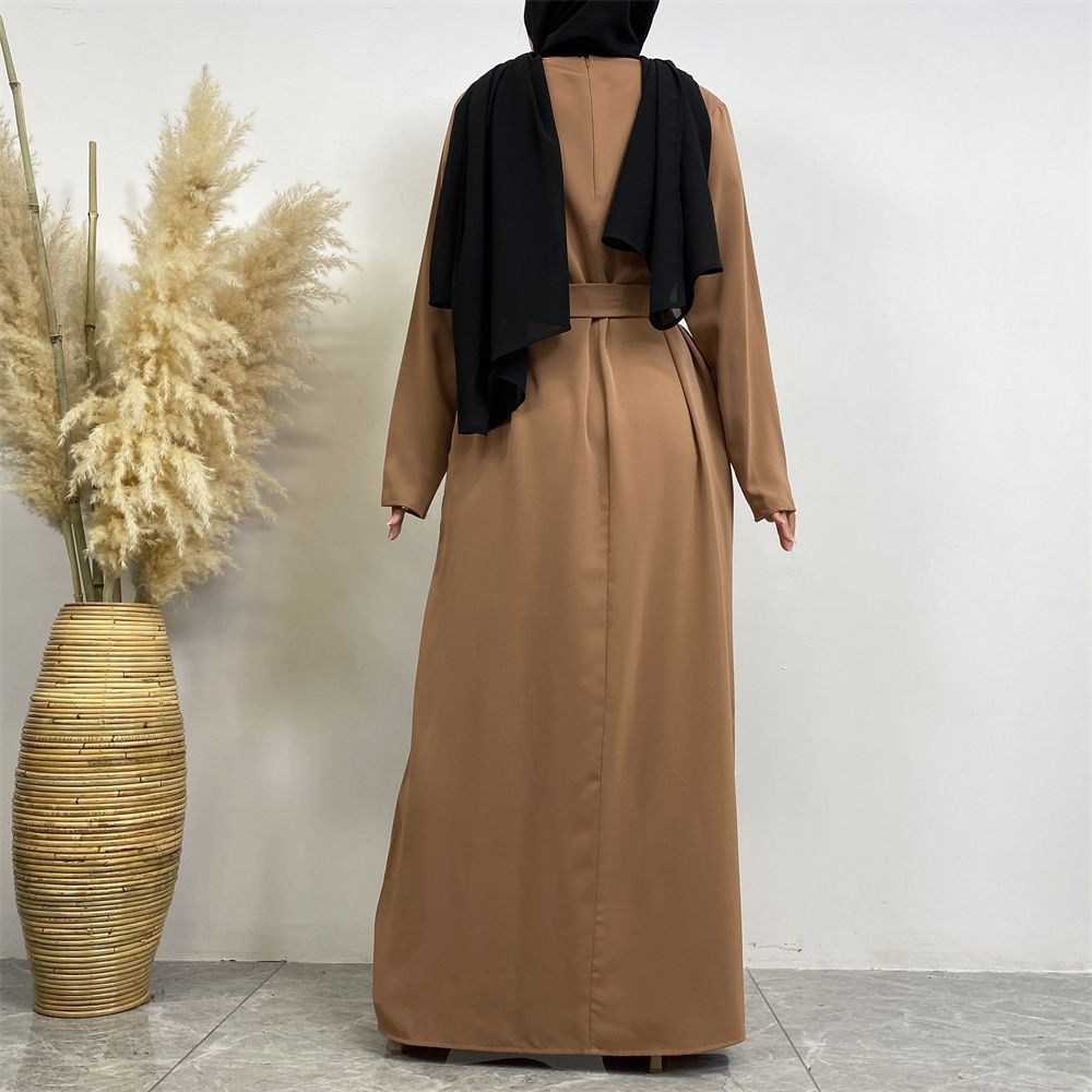 New Middle Eastern Muslim fashion, Dubai, Turkey and Africa's best-selling solid color tie and pocket Muslim dress