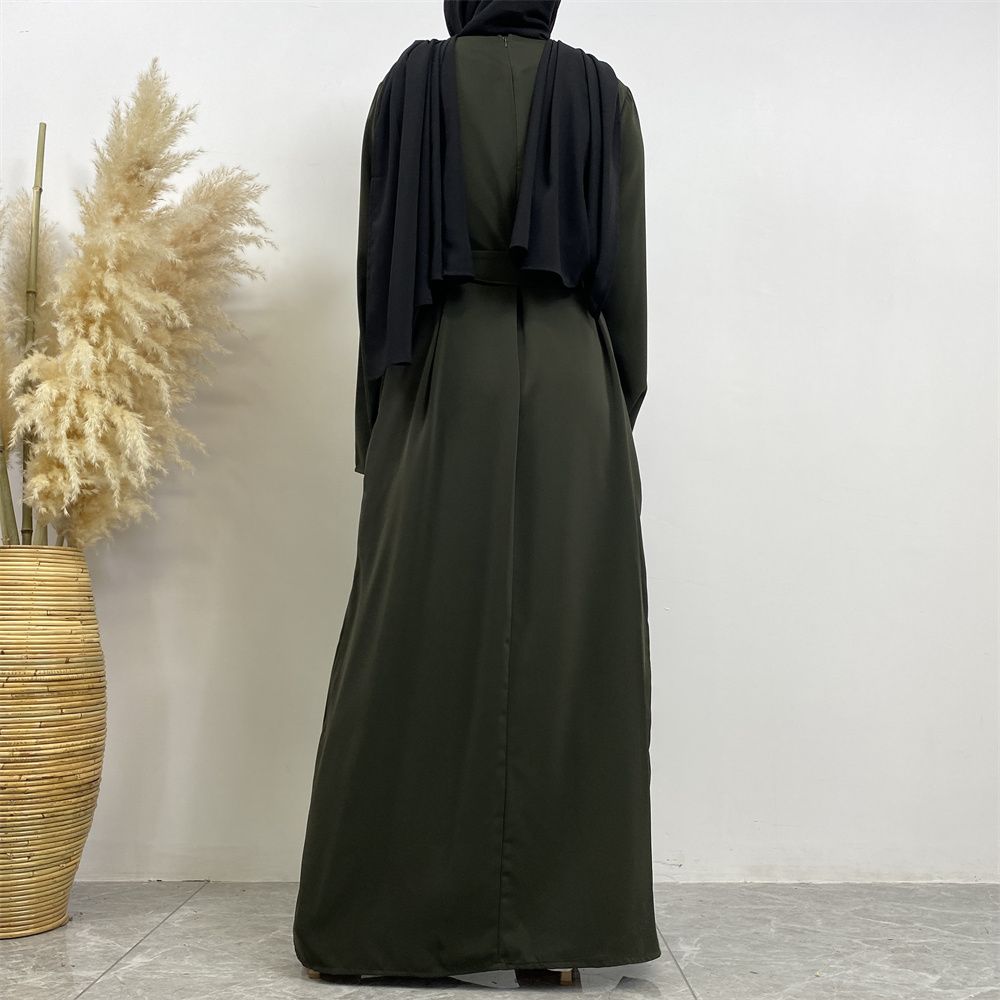New Middle Eastern Muslim fashion, Dubai, Turkey and Africa's best-selling solid color tie and pocket Muslim dress