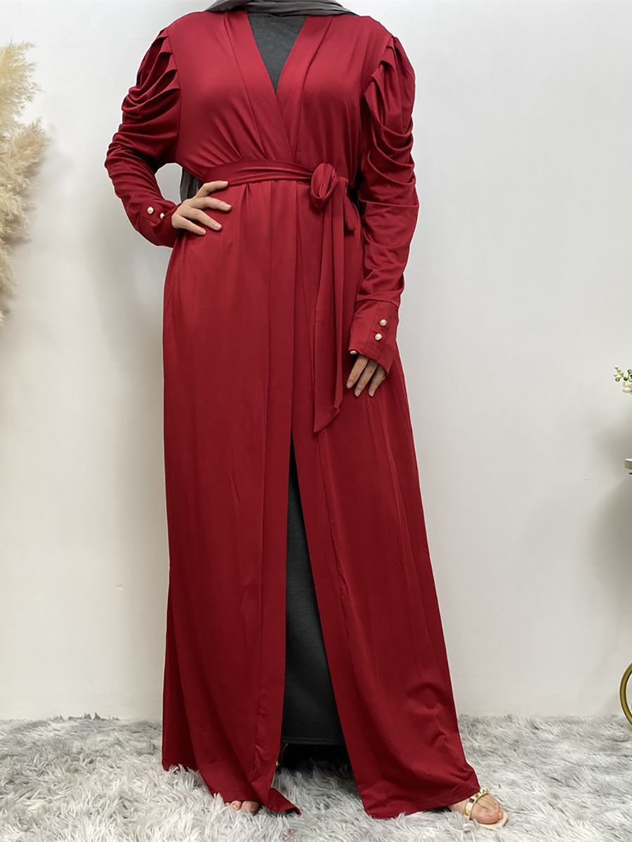 A new, simple and fashionable women's dress in solid color Muslim cardigan is selling well in Dubai, Turkey, Arabia and Africa in the Middle East