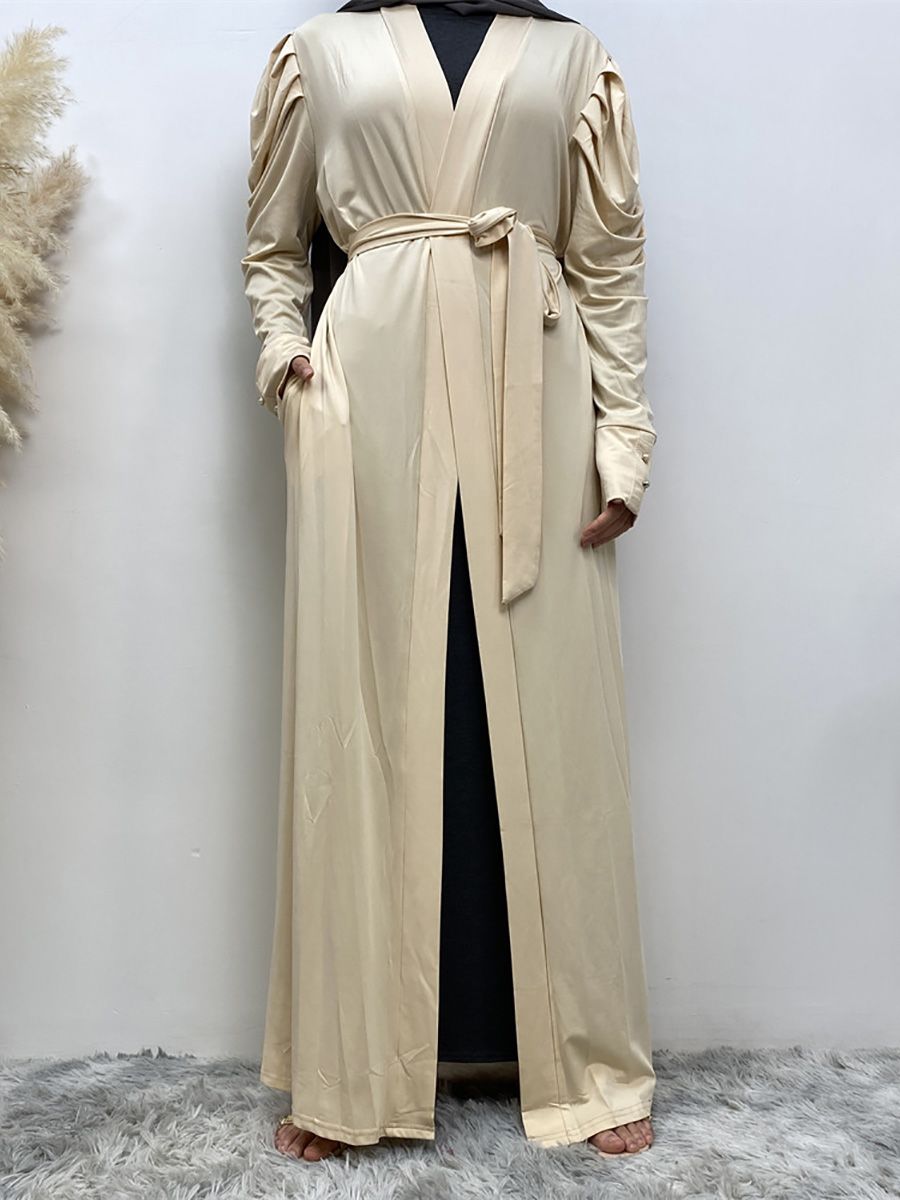 A new, simple and fashionable women's dress in solid color Muslim cardigan is selling well in Dubai, Turkey, Arabia and Africa in the Middle East