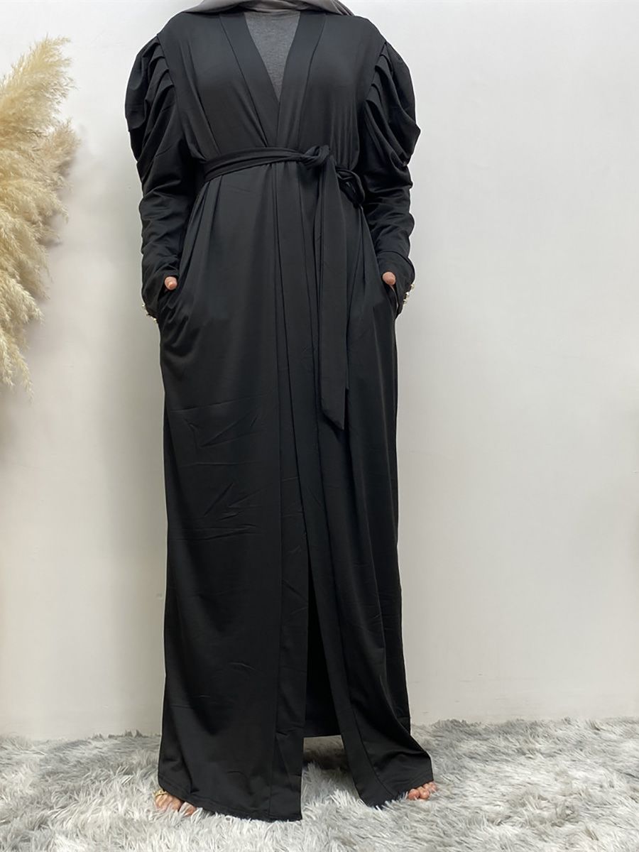 A new, simple and fashionable women's dress in solid color Muslim cardigan is selling well in Dubai, Turkey, Arabia and Africa in the Middle East