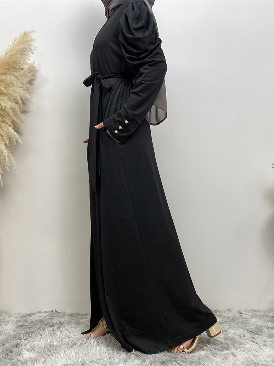 A new, simple and fashionable women's dress in solid color Muslim cardigan is selling well in Dubai, Turkey, Arabia and Africa in the Middle East